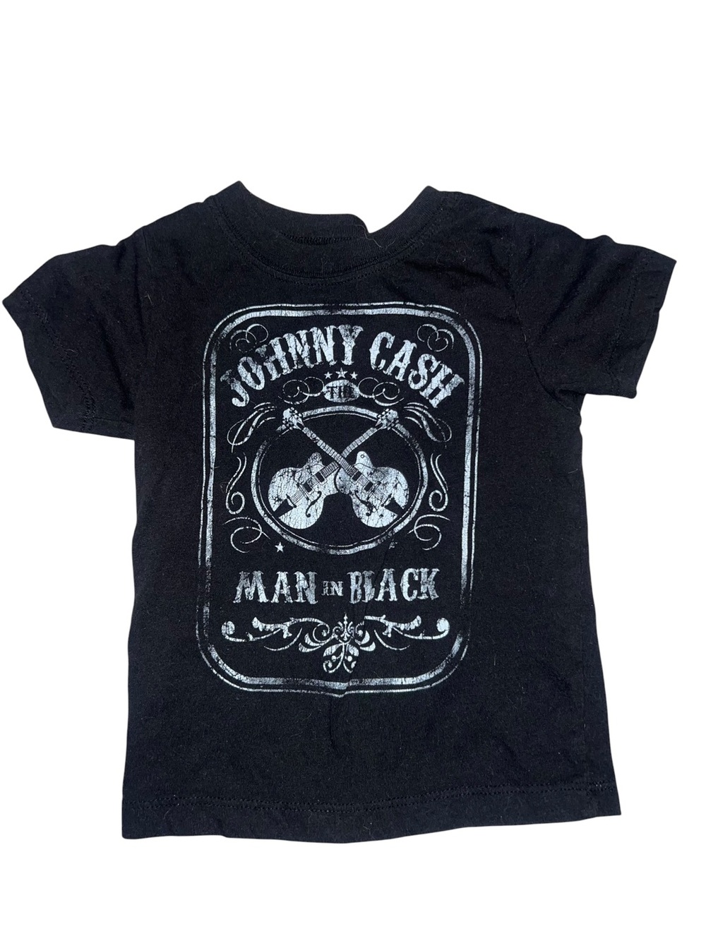 Johnny Cash Black Kids T-Shirt with White Guitar Graphic 18M